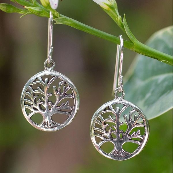 Alternate image for Silver Tree Earrings from Thailand Living Forest