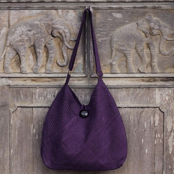 Alternate image for Purple Cotton Hobo Style Handbag with Coin Purse Surreal Purple