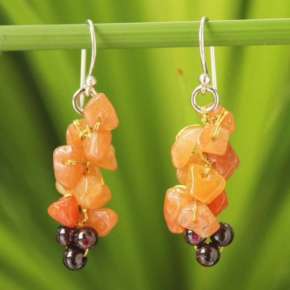 Aventurine and garnet cluster earrings 'Afternoon Passion'