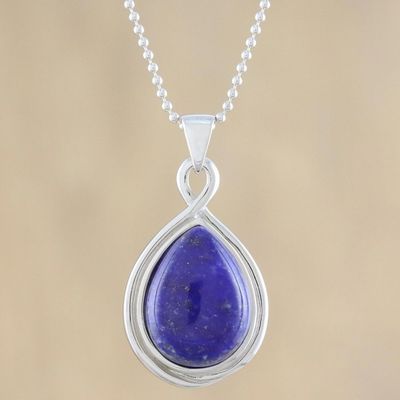 Alternate image for Drop-Shaped Lapis Lazuli Pendant Necklace from Thailand Glamorous Twist
