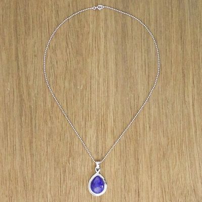 Alternate image for Drop-Shaped Lapis Lazuli Pendant Necklace from Thailand Glamorous Twist