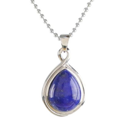 Alternate image for Drop-Shaped Lapis Lazuli Pendant Necklace from Thailand Glamorous Twist