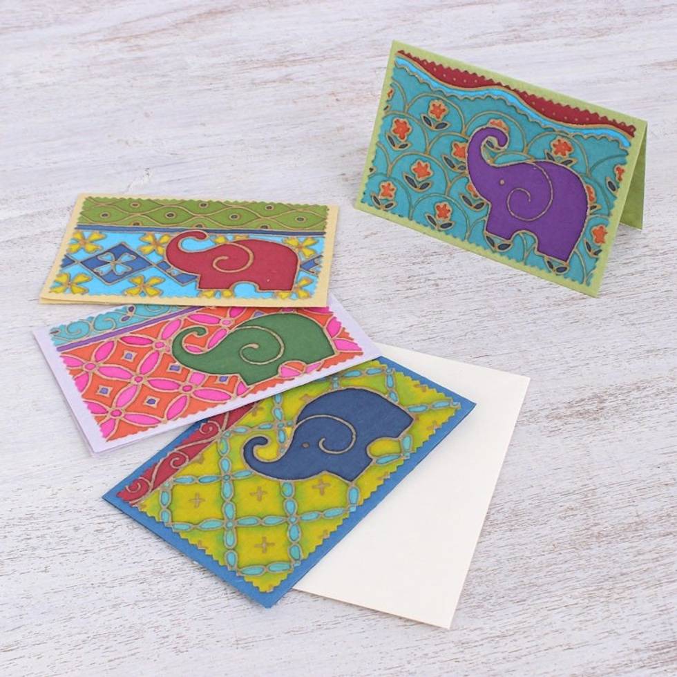 Handmade Mulberry Paper Greeting Cards 'Festive Elephant'