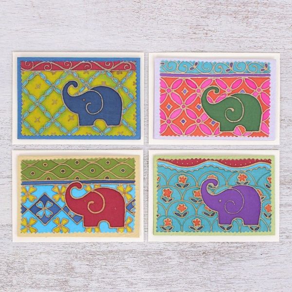 Alternate image for Handmade Mulberry Paper Greeting Cards Festive Elephant