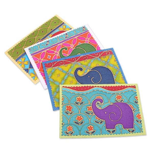 Alternate image for Handmade Mulberry Paper Greeting Cards Festive Elephant