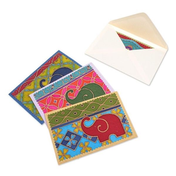 Alternate image for Handmade Mulberry Paper Greeting Cards Festive Elephant