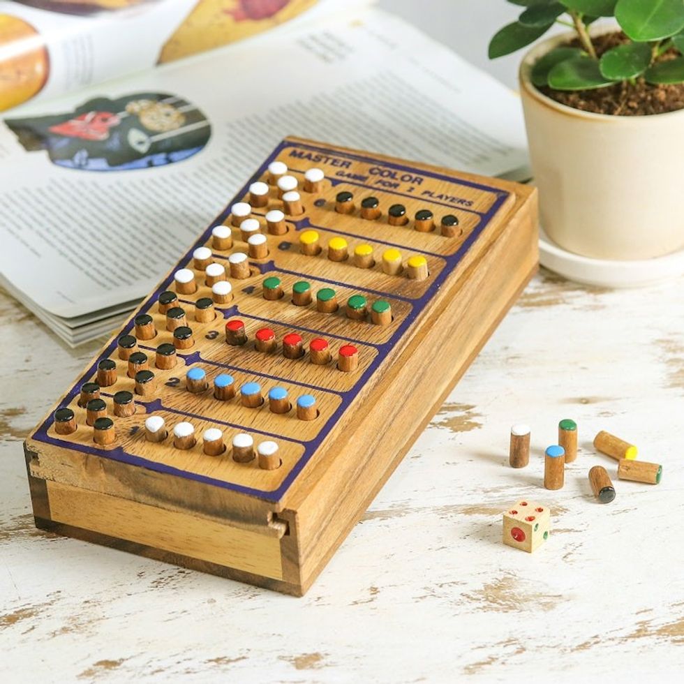 Hand Made Colorful Wood Peg Game from Thailand 'Code Breaker'
