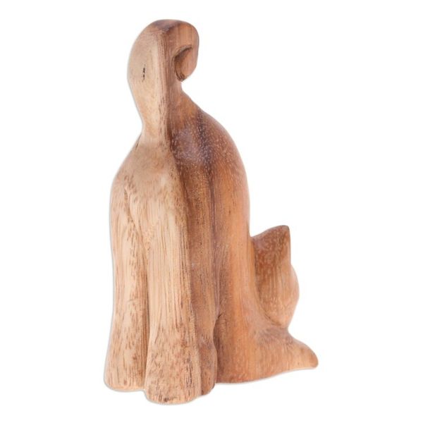 Alternate image for Hand-Carved Raintree Wood Stretching Cat Figurine Feline Relaxation