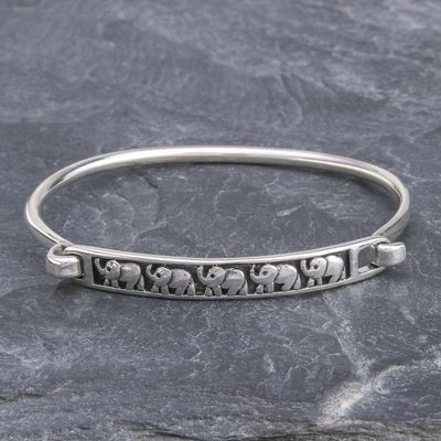 Alternate image for Thai Elephant Sterling Silver Bangle Bracelet Pachyderm Parade