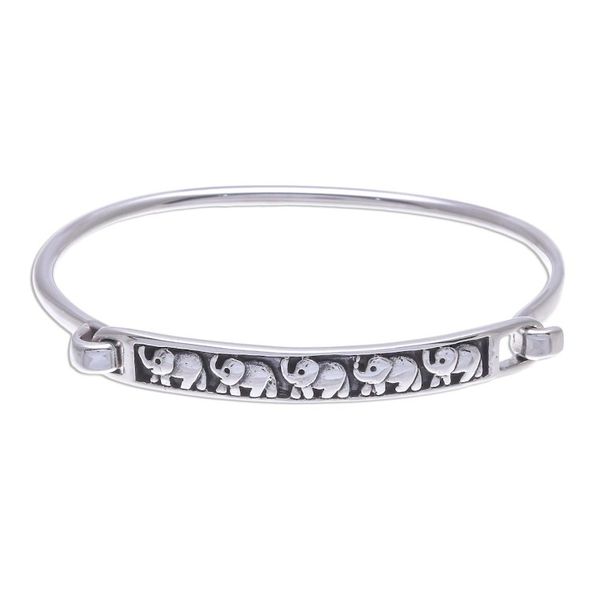 Alternate image for Thai Elephant Sterling Silver Bangle Bracelet Pachyderm Parade