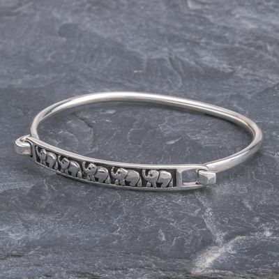 Alternate image for Thai Elephant Sterling Silver Bangle Bracelet Pachyderm Parade
