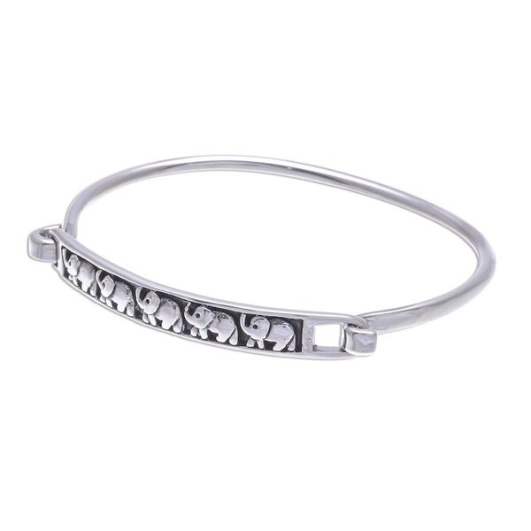 Alternate image for Thai Elephant Sterling Silver Bangle Bracelet Pachyderm Parade
