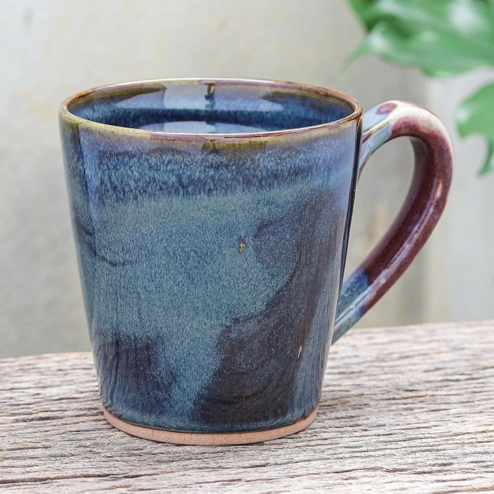 Hand Made Blue and Red Ceramic Mug 'Shoreline'