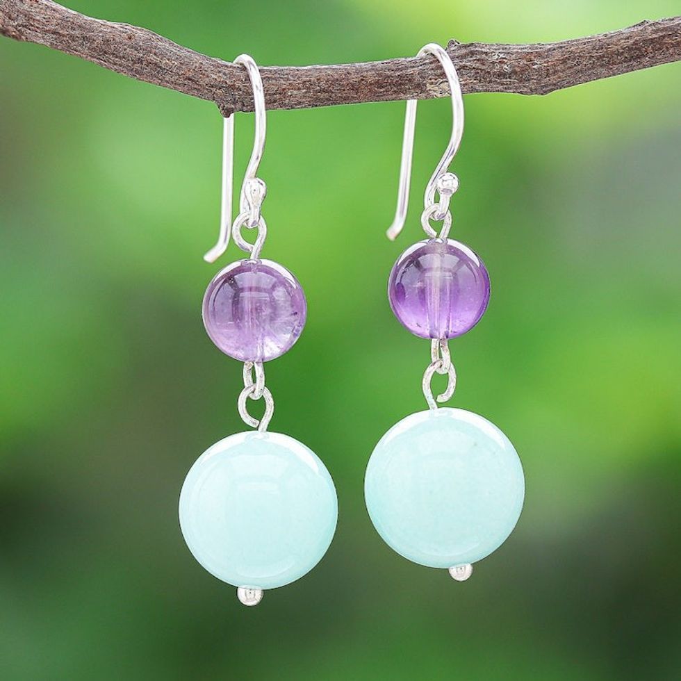 Handcrafted Amethyst and Quartz Dangle Earrings 'Fancy Candies'