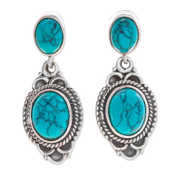 Alternate image for Polished Classic Reconstituted Turquoise Dangle Earrings Antique Lagoon