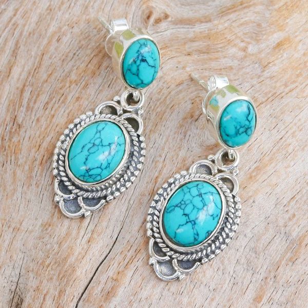 Alternate image for Polished Classic Reconstituted Turquoise Dangle Earrings Antique Lagoon