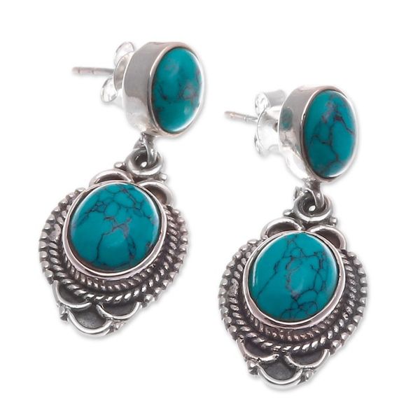 Alternate image for Polished Classic Reconstituted Turquoise Dangle Earrings Antique Lagoon