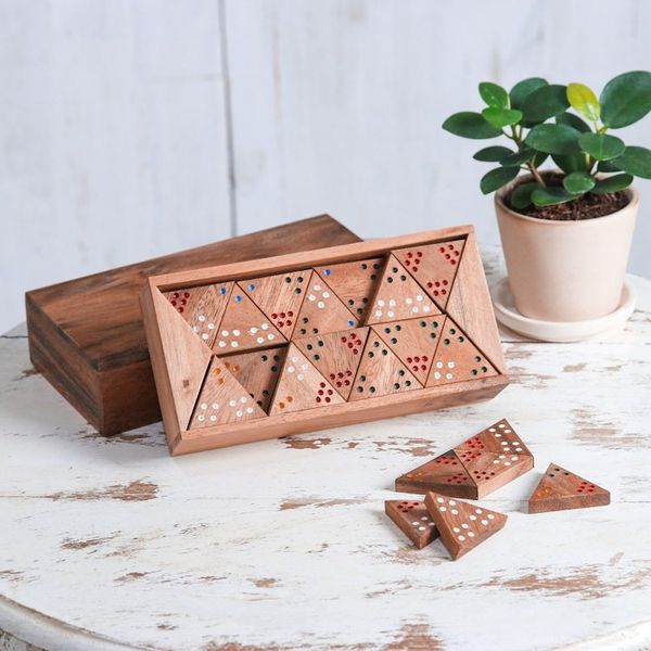 Alternate image for Wood 3-Sided Domino Set Crafted in Thailand Triple Threat