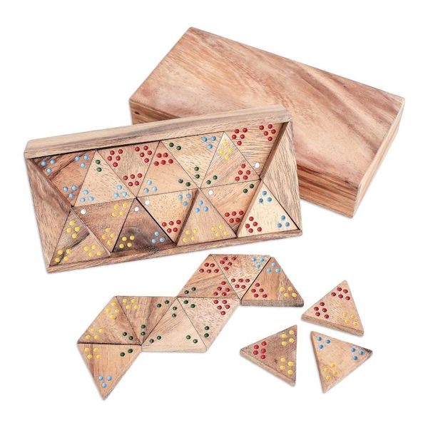 Alternate image for Wood 3-Sided Domino Set Crafted in Thailand Triple Threat