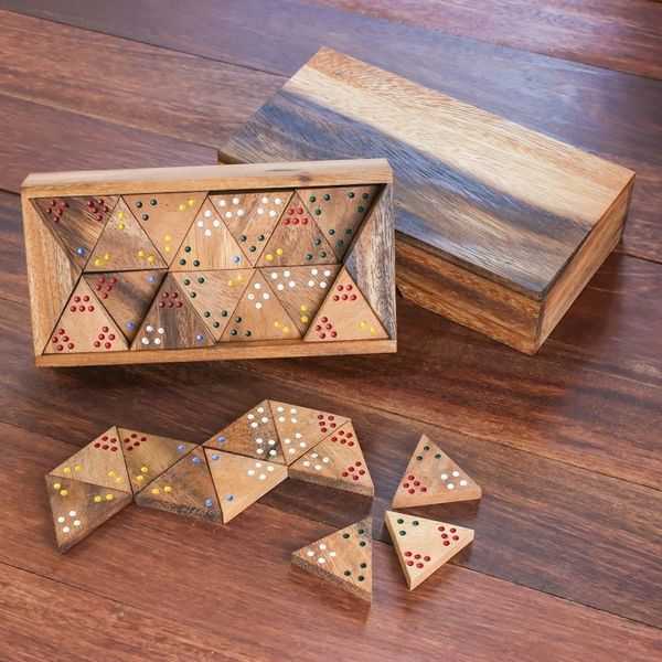 Alternate image for Wood 3-Sided Domino Set Crafted in Thailand Triple Threat