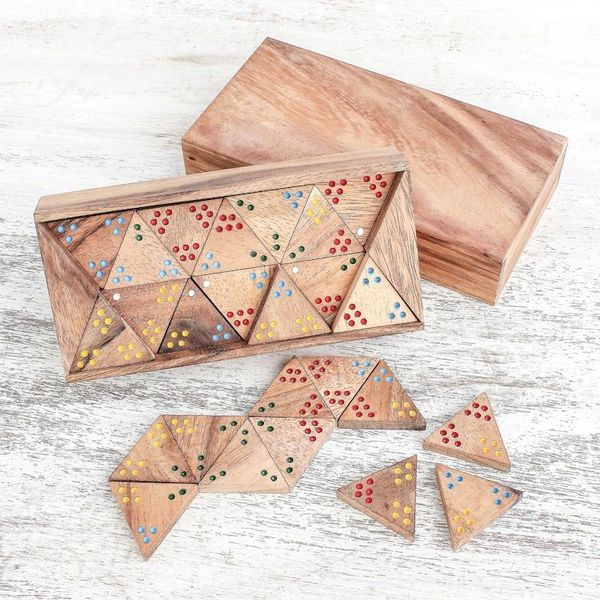 Alternate image for Wood 3-Sided Domino Set Crafted in Thailand Triple Threat