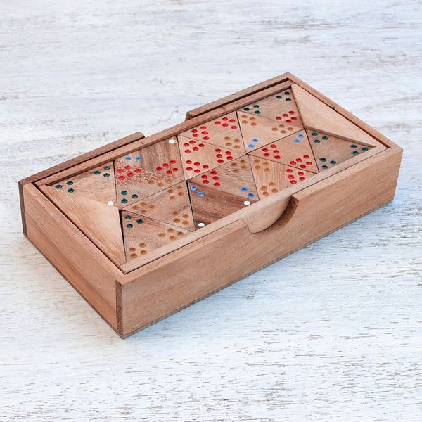 Alternate image for Wood 3-Sided Domino Set Crafted in Thailand Triple Threat