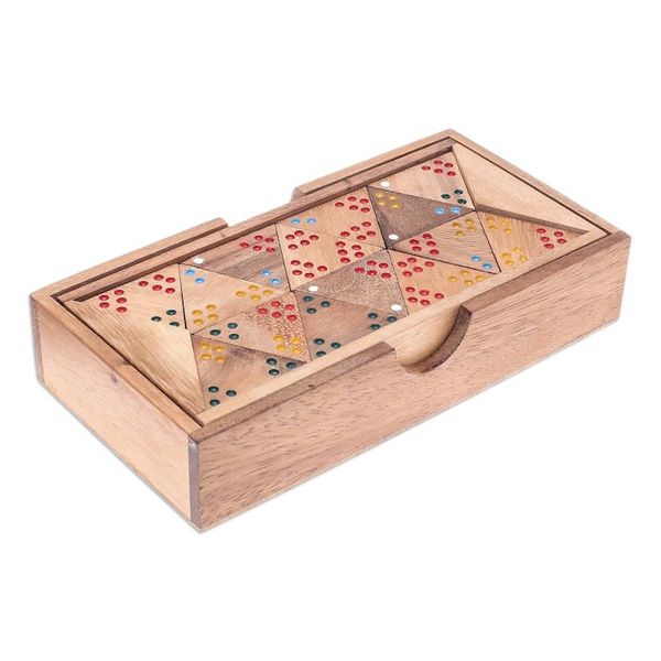 Alternate image for Wood 3-Sided Domino Set Crafted in Thailand Triple Threat