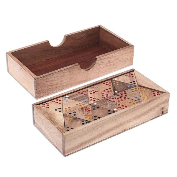 Alternate image for Wood 3-Sided Domino Set Crafted in Thailand Triple Threat