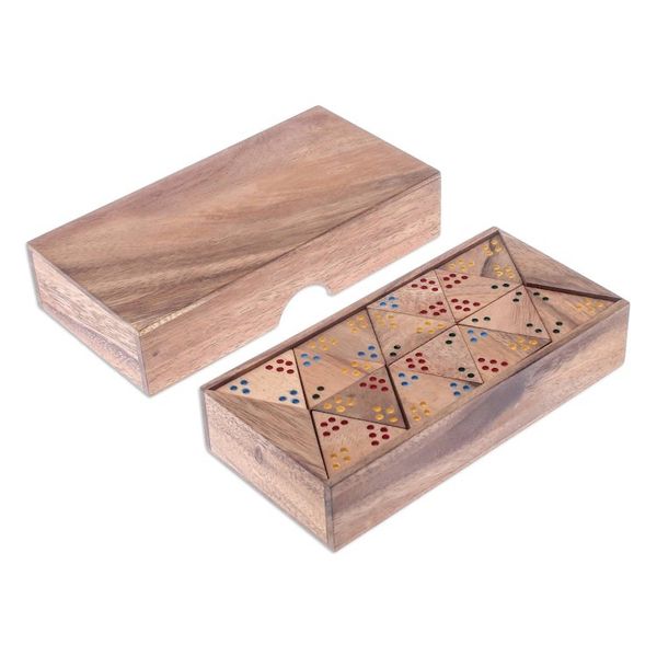 Alternate image for Wood 3-Sided Domino Set Crafted in Thailand Triple Threat