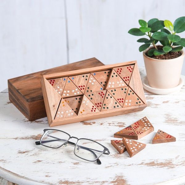 Alternate image for Wood 3-Sided Domino Set Crafted in Thailand Triple Threat