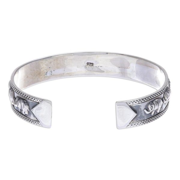 Alternate image for Thai Sterling Silver Elephant-Motif Cuff Bracelet On Parade in Large