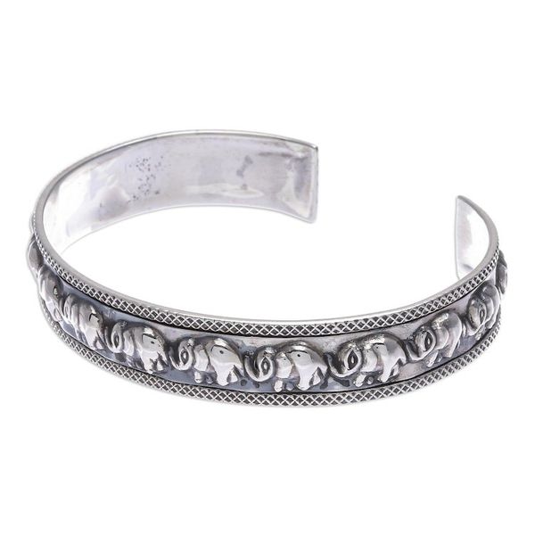 Alternate image for Thai Sterling Silver Elephant-Motif Cuff Bracelet On Parade in Large