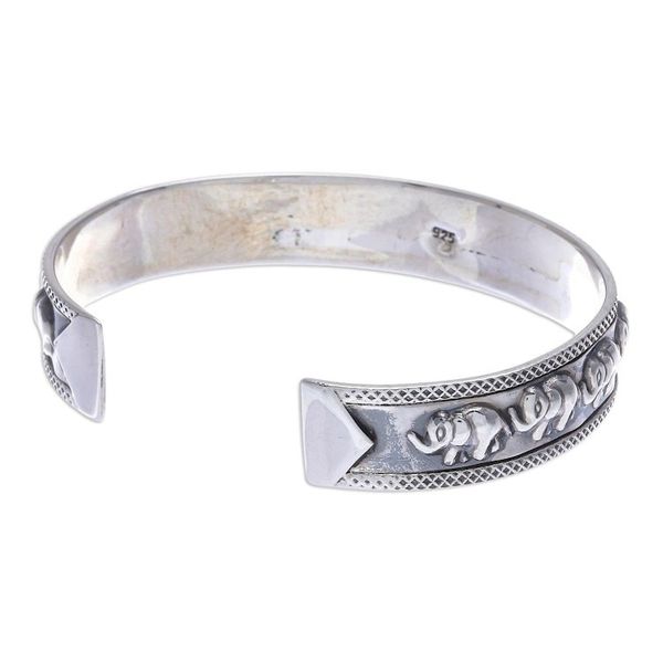 Alternate image for Thai Sterling Silver Elephant-Motif Cuff Bracelet On Parade in Large