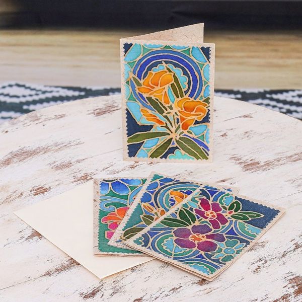 Alternate image for Handcrafted Batik Cotton and Paper Greeting Cards Set of 4 Thai Paradise
