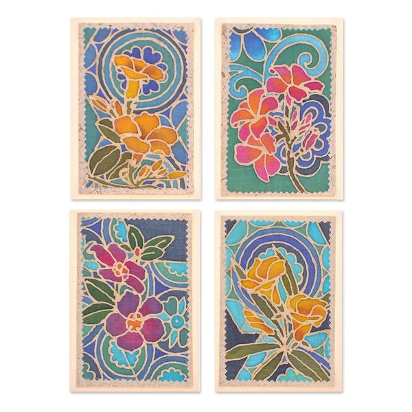 Alternate image for Handcrafted Batik Cotton and Paper Greeting Cards Set of 4 Thai Paradise