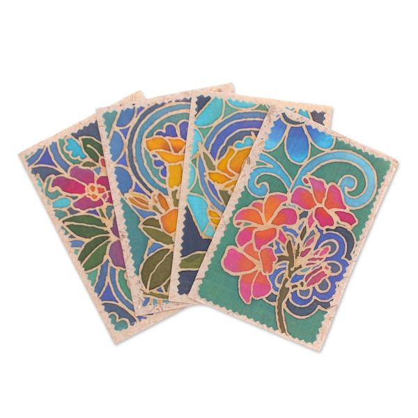 Alternate image for Handcrafted Batik Cotton and Paper Greeting Cards Set of 4 Thai Paradise
