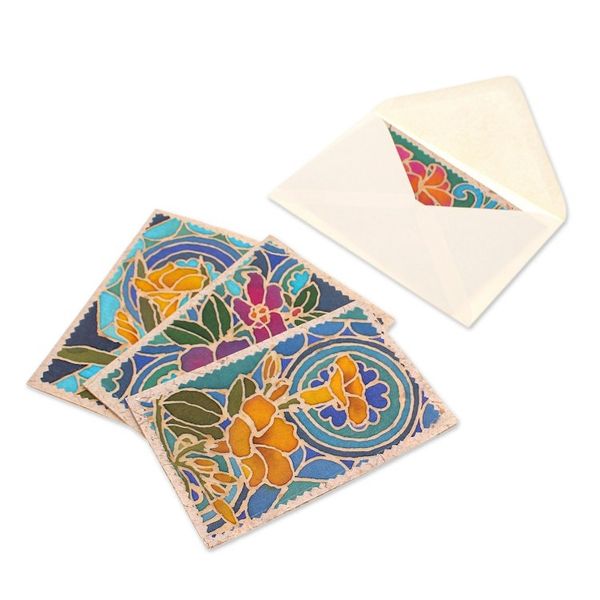 Alternate image for Handcrafted Batik Cotton and Paper Greeting Cards Set of 4 Thai Paradise