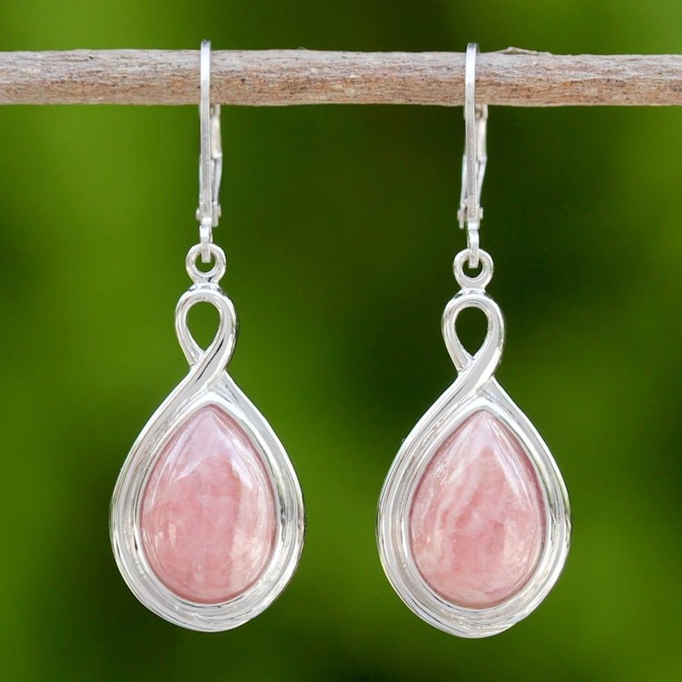 Thai Rhodochrosite and Sterling Silver Drop Dangle Earrings 'Glamorous Rose'