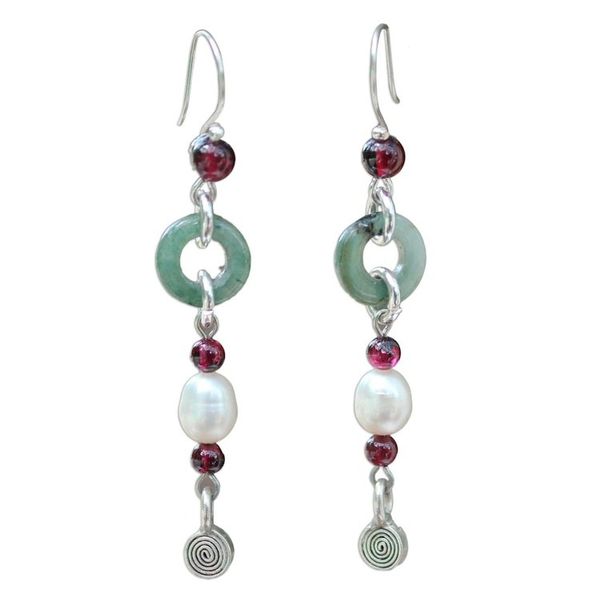Alternate image for Handcrafted Jade and Pearl Dangle Earrings Clouds of Pearl