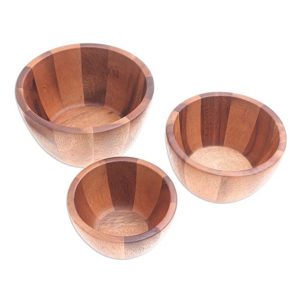 Alternate image for Hand Carved Raintree Wood Serving Bowls Set of 3 Gather Round