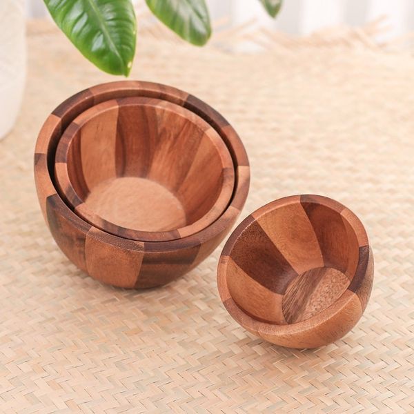 Alternate image for Hand Carved Raintree Wood Serving Bowls Set of 3 Gather Round