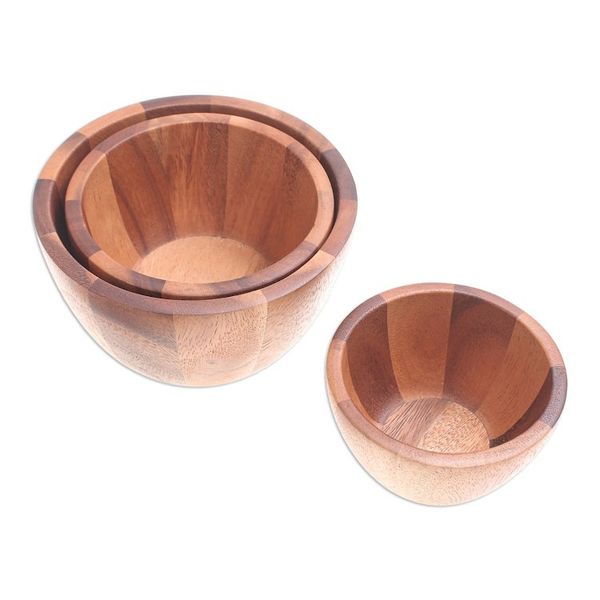 Alternate image for Hand Carved Raintree Wood Serving Bowls Set of 3 Gather Round
