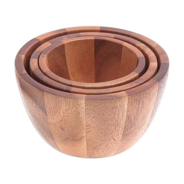 Alternate image for Hand Carved Raintree Wood Serving Bowls Set of 3 Gather Round