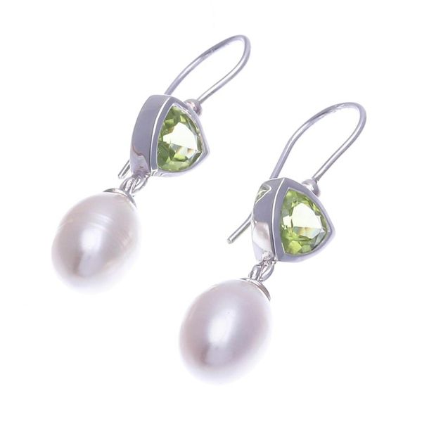 Alternate image for Cultured Pearl and Peridot Dangle Earrings Spring Green Sea