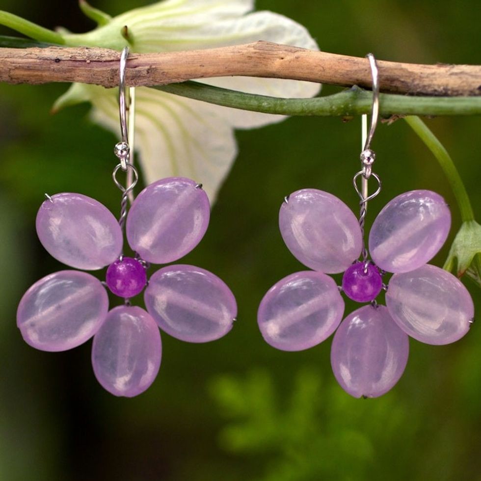 Handmade Purple Quartz Flower Earrings 'Lilac Chang Mai Flower'