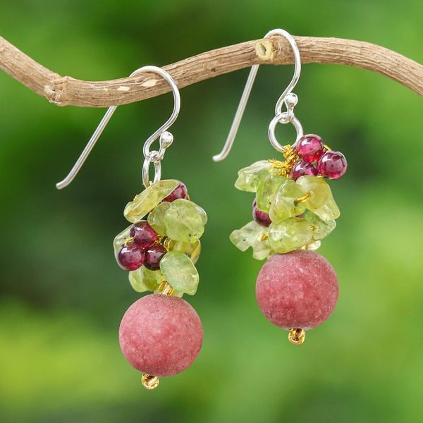 Alternate image for Colorful Multi-Gemstone Cluster Dangle Earrings Berry Lover