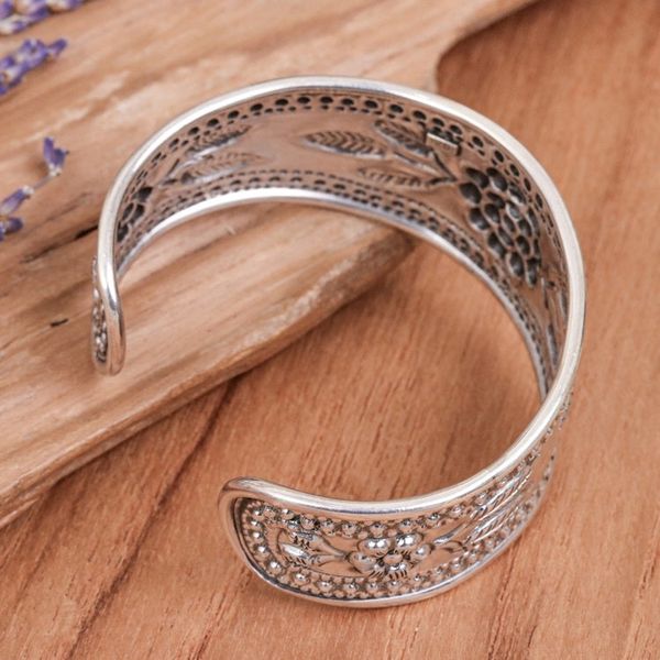 Alternate image for Handmade Sterling Silver Floral Cuff Bracelet from Thailand Pleasure in Paradise