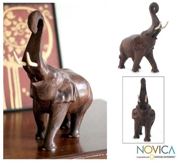 Alternate image for Wood sculpture Trumpeting Elephant