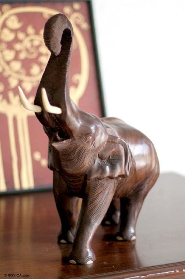 Alternate image for Wood sculpture Trumpeting Elephant