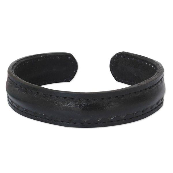 Alternate image for Mens Black Tooled Leather Cuff Bracelet Casual Black Thai